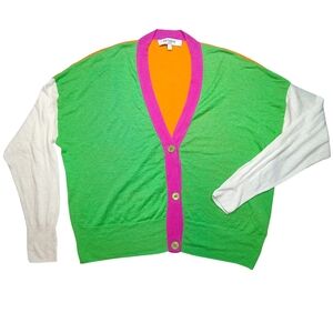 ESTHEME PARIS Color-Block Silk & Linen V-Neck Cardigan - Size L